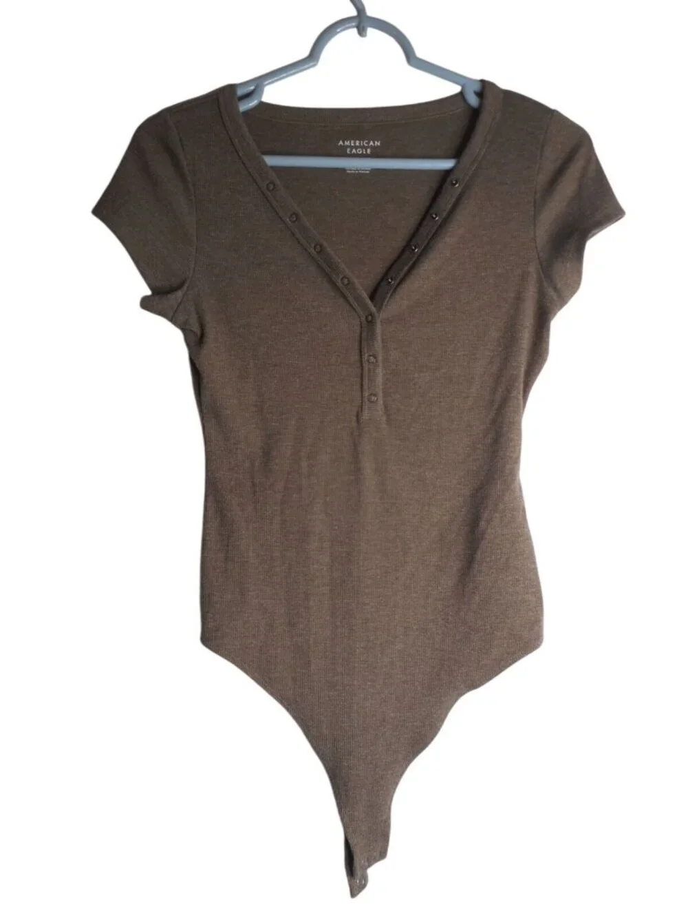 American Eagle Body Suit Women Sz S Thong Brown Ribbed Knit Stretch - Picture 1 of 4